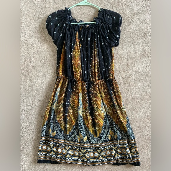 Bohemian Black and Gold Knee Length Dress - Picture 2 of 7